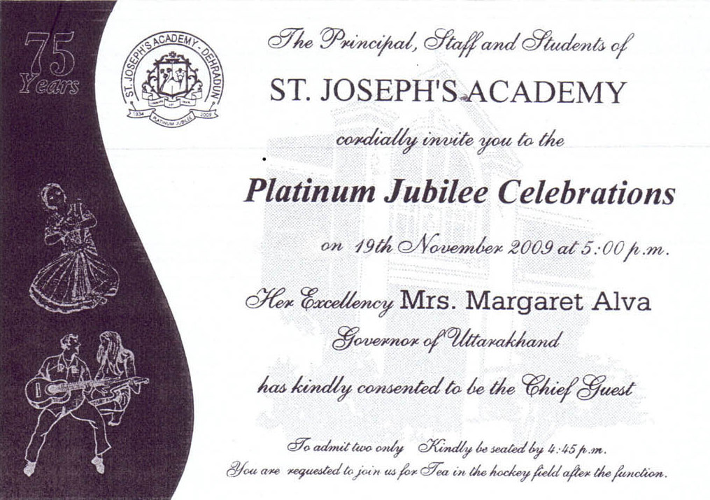 Invitation Cards Platinum Jubilee Celebrations (Nov 16, 19) Alumni